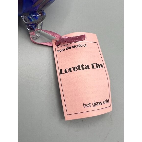 Studio Art Glass Tree Ornament Loretta Eby Hand Blown Blue Ball Confetti Gift - Picture 3 of 10